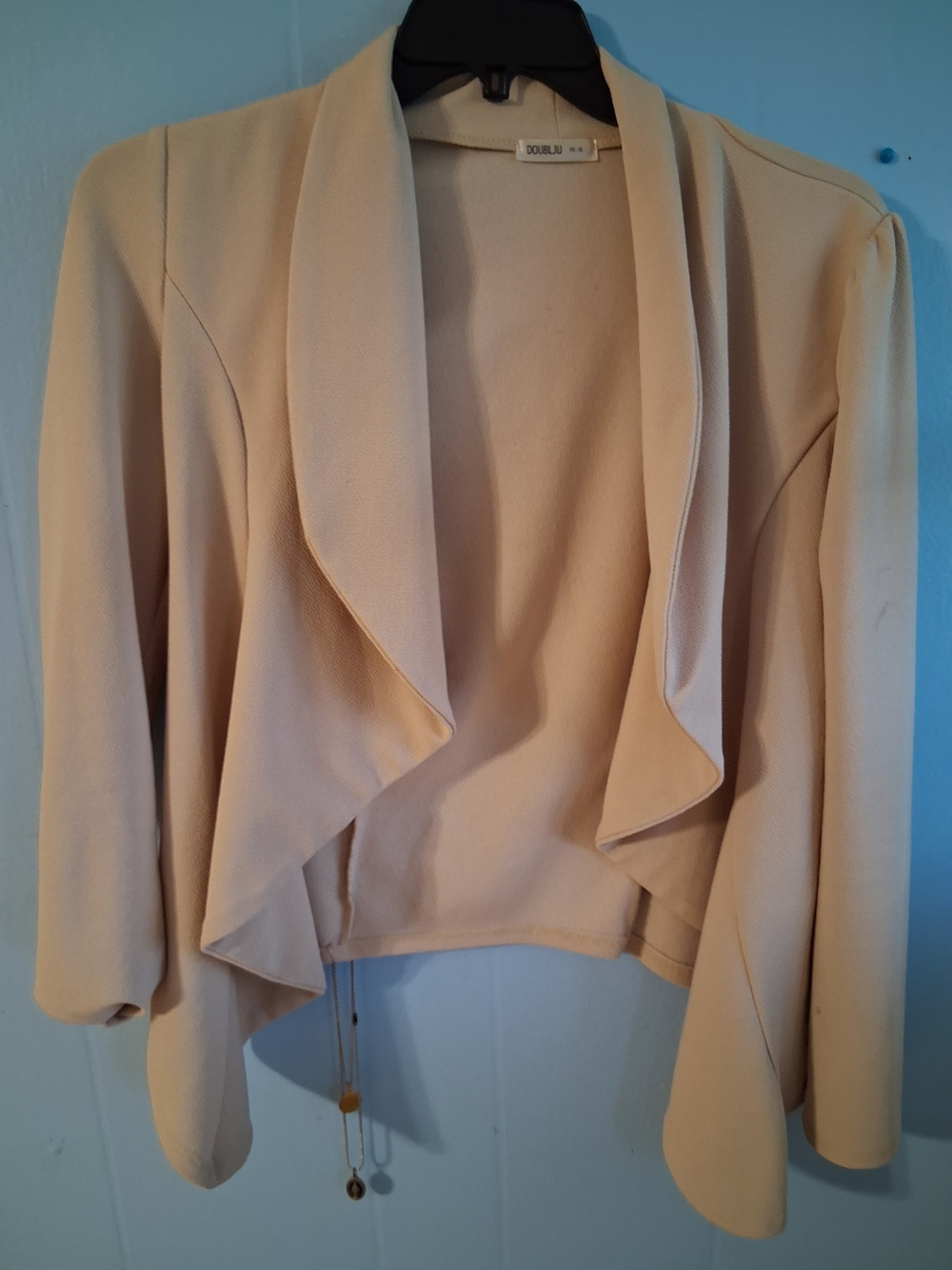 Doubljue Cream Waterfall Open-Front Blazer